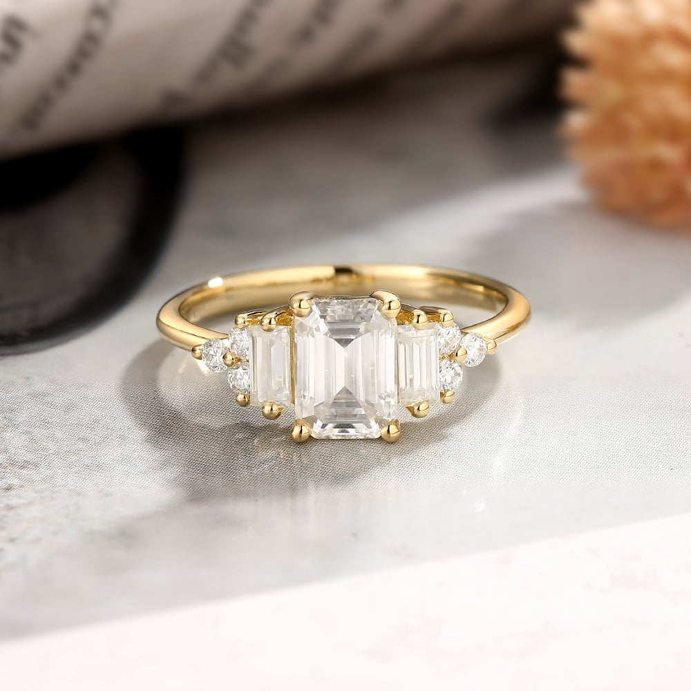 Emerald cut Moissanite Engagement Ring